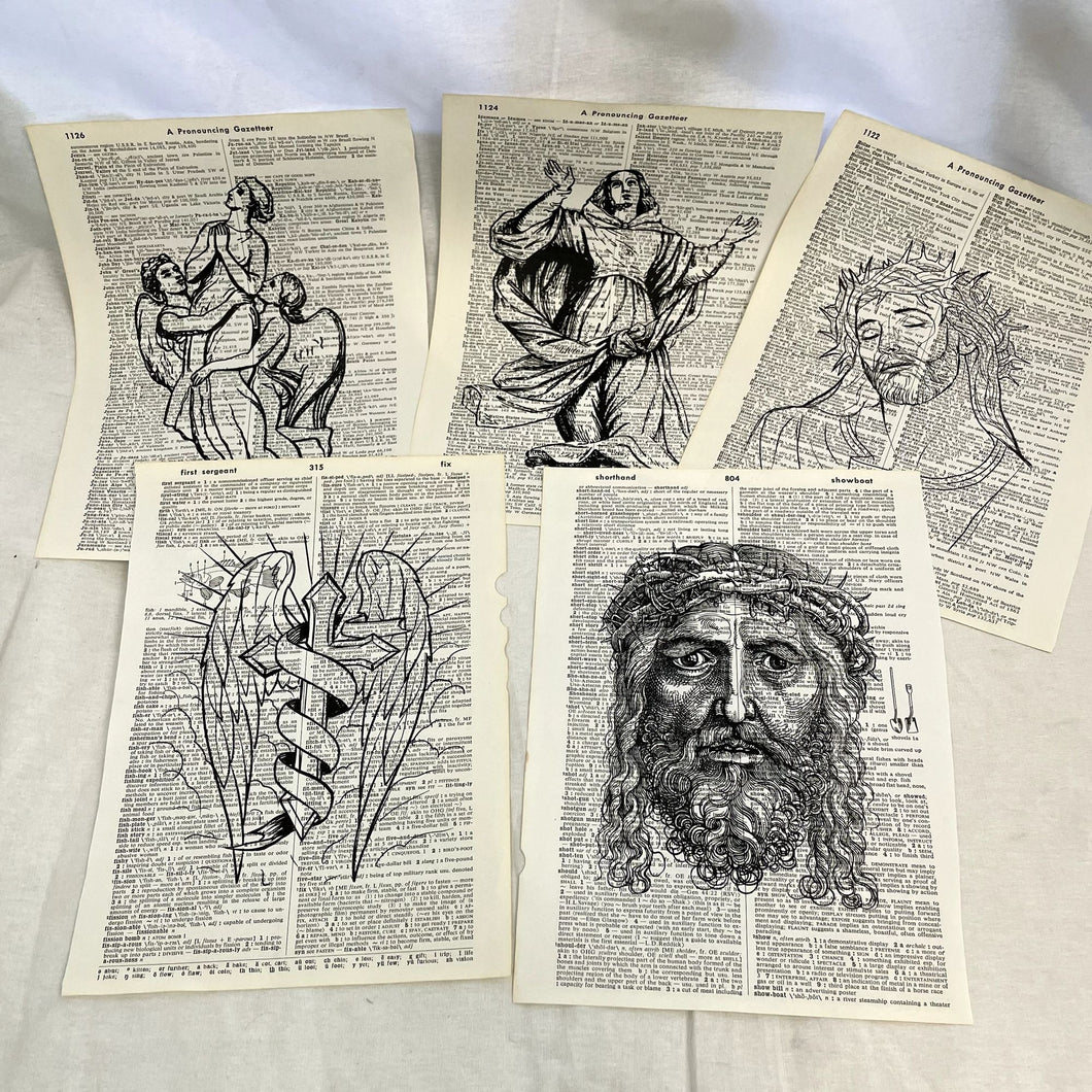 Set of 5 Christian Dictionary Prints