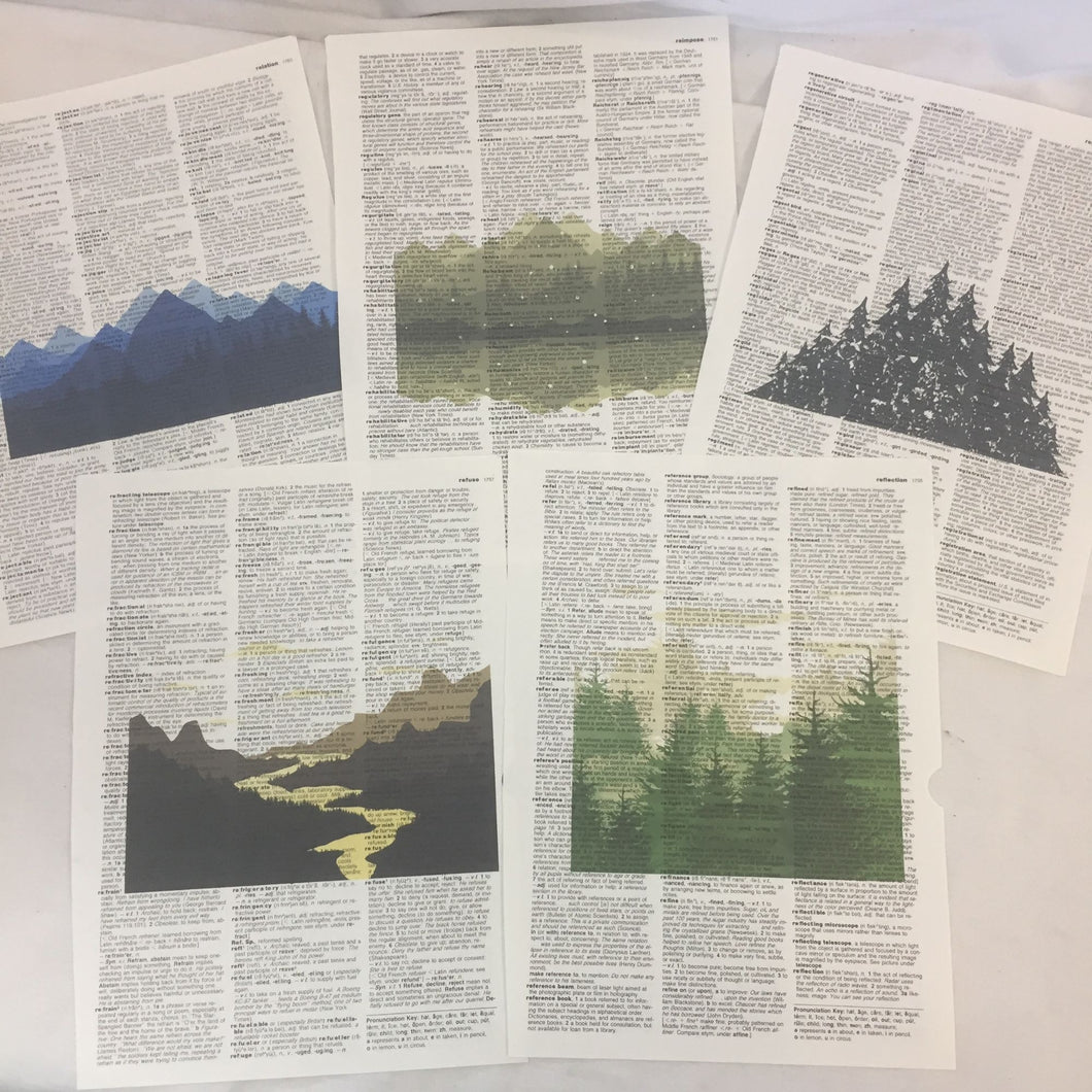 Set of 5 Mountain Landscapes Theme Dictionary Prints