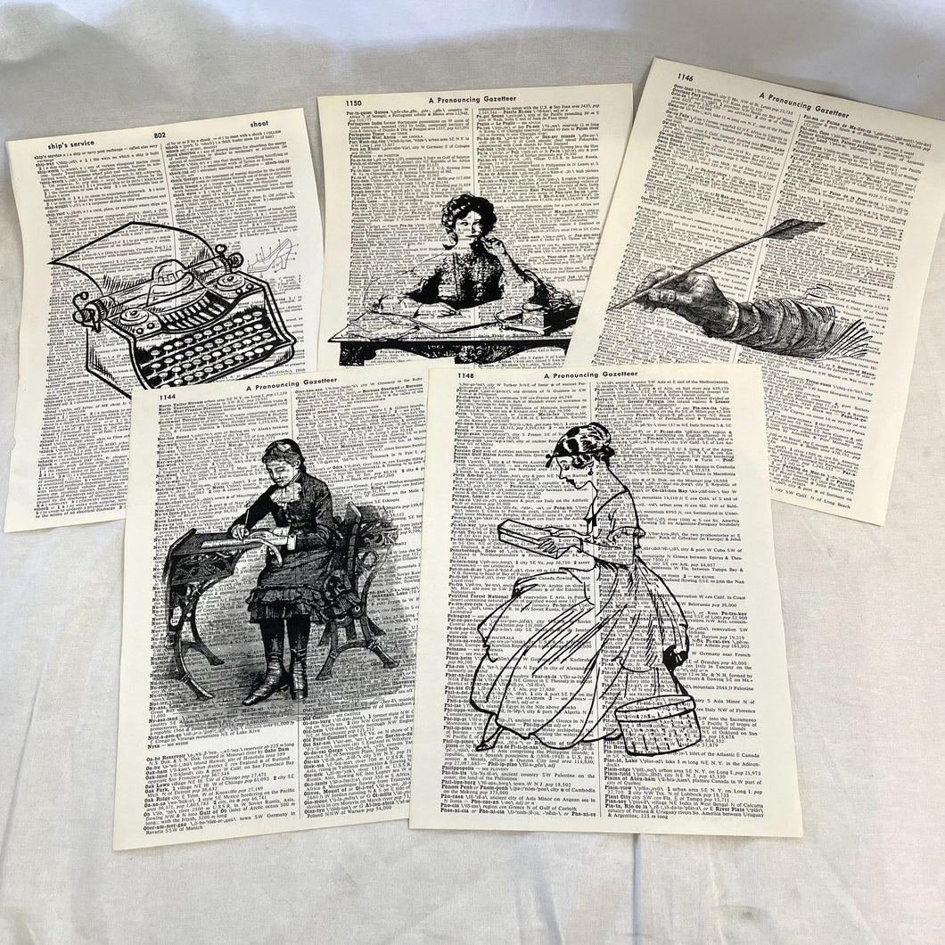Set of 5 Vintage Victorian Dictionary Prints
