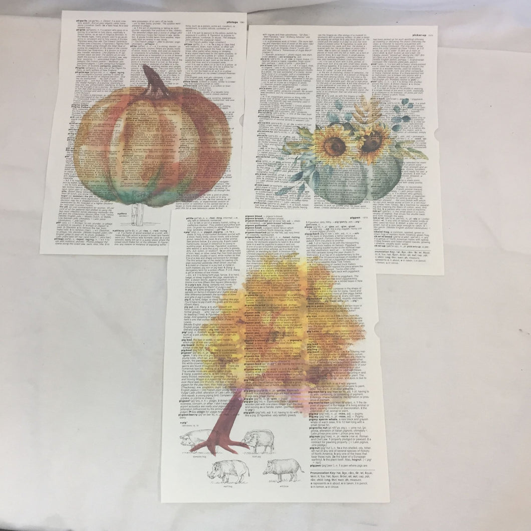 Set of 3 Fall Theme Dictionary Prints