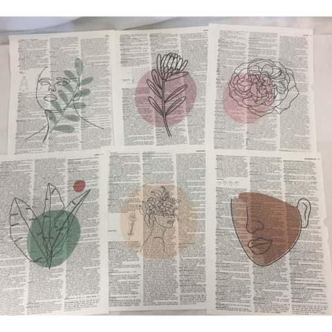 Set of 5 Leaf Flower Girl Theme Dictionary Prints
