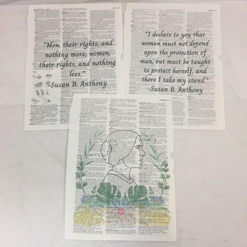 Set of 3 Susan B Anthony Theme Dictionary Prints
