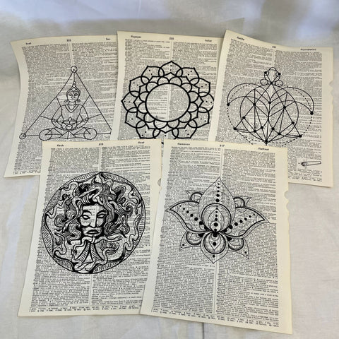 Set of 5 Spiritual Theme Dictionary Prints