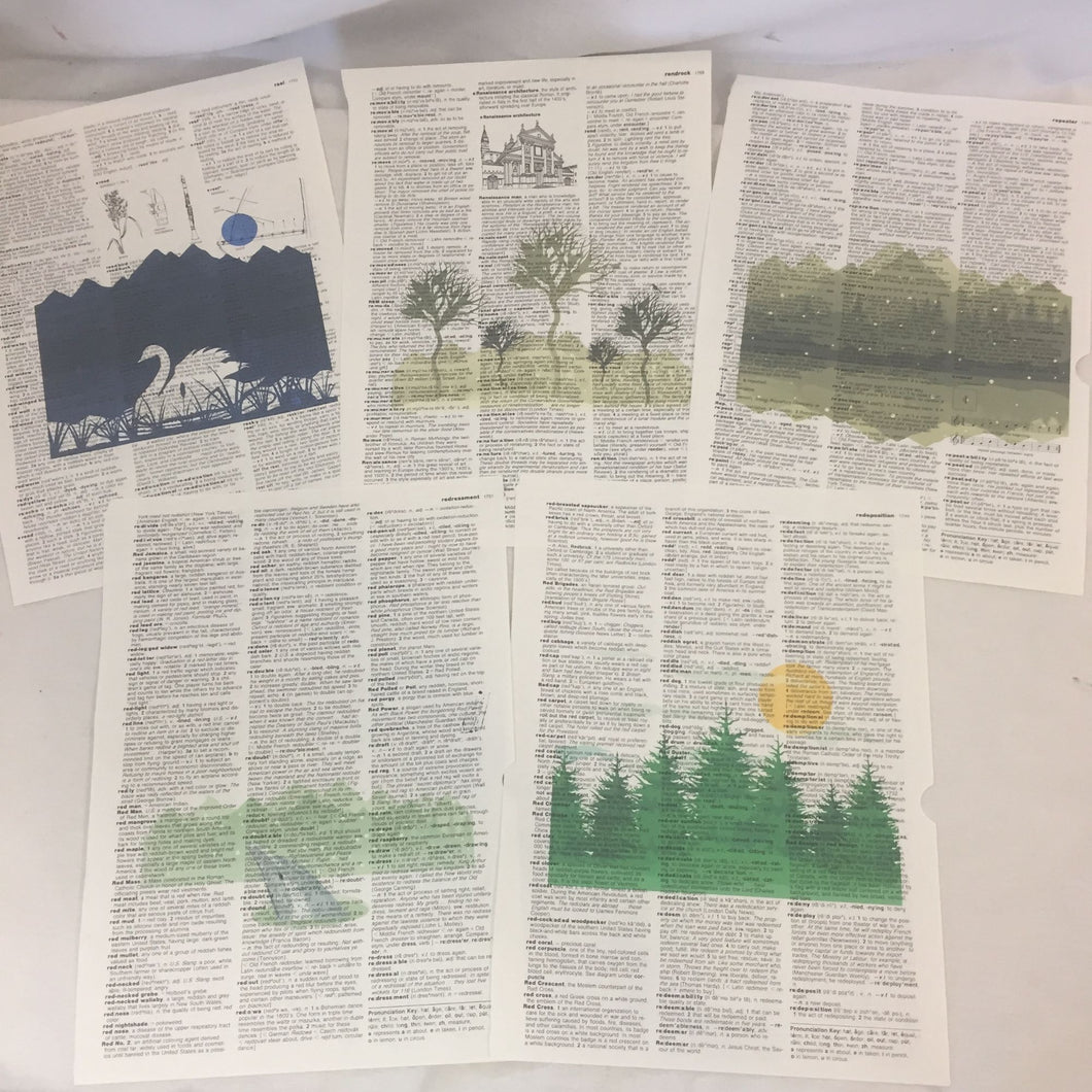 Set of 5 Nature Landscapes Theme Dictionary Prints