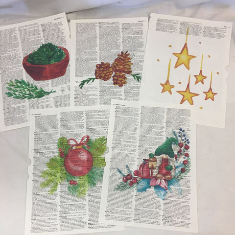 Set of 5 Christmas Theme Dictionary Prints