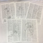 Set of 5 Line Drawing Theme Dictionary Prints