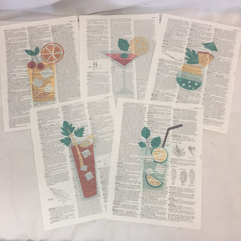 Set of 5 Cocktail Theme Dictionary Prints